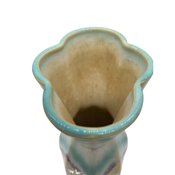 Retro Chevroned Bud Vase Gossy Ceramic Boho - Picture 10 of 13